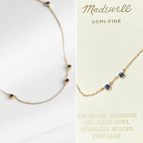 Madewell Demi-Fine Sapphire Station Necklace in 14kt gold plated NWT - Picture 3 of 5